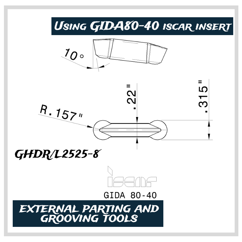 Dụng cụ cắt EMET, dụng cụ tiệnngoài, dụng cụ chia tay bênngoài, đặc biệt là gia công bánh xe, sử dụng iscar gida80-40 chèn, ghgr/l2525-8, ghgr/l2525-6